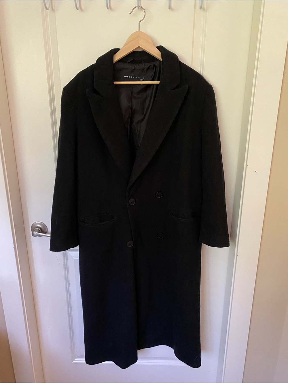 ASOS Black Long Double-Breasted Trench Coat